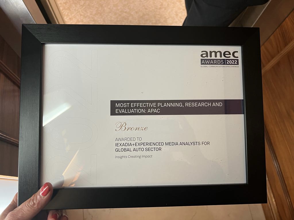 The team from <a href="/iExadia/">iExadia</a> took this home last night from the 2022 AMEC Award ceremony! It was a wonderful night, and we are honored to be recognized by AMEC for the amazing work our team is doing. 
@brianmcdermott <a href="/stephbridgeman/">Steph Bridgeman</a> <a href="/AmecOrg/">AmecOrg</a> #amec #pr #mediaanalysis #prmeasurement