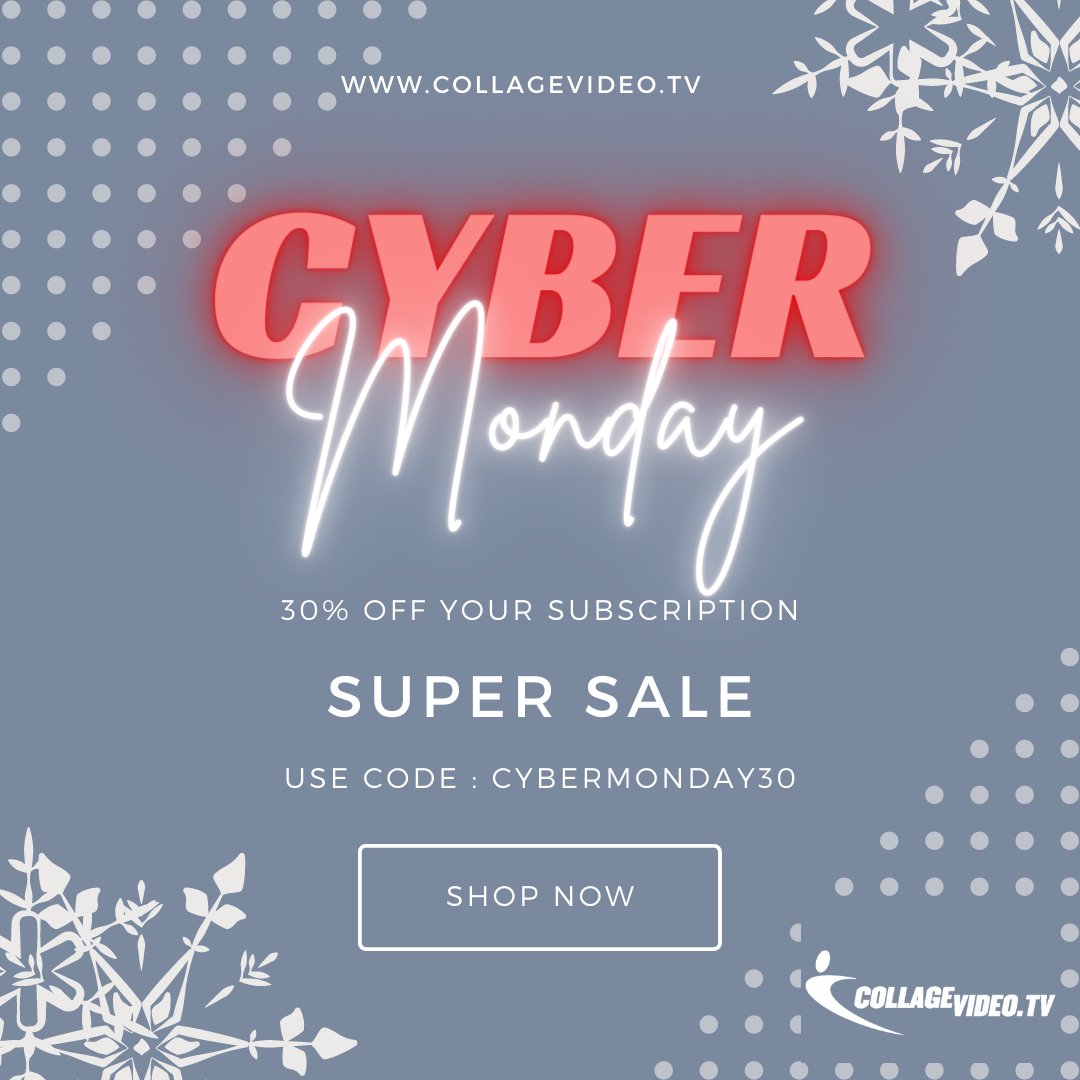 CollagevideoTV's tweet photo. Use code CYBERMONDAY30 to get 30% off on your first billing period and get those workouts going! 

One use per customer. 30% off on one billing period. Offer expires 11/30/2022 at 11:59PM.

#CollageTV #fitness #healthyliving #cybermonday #cybermondaysale #thanksgivingsale https://t.co/CR3Mr31FxG