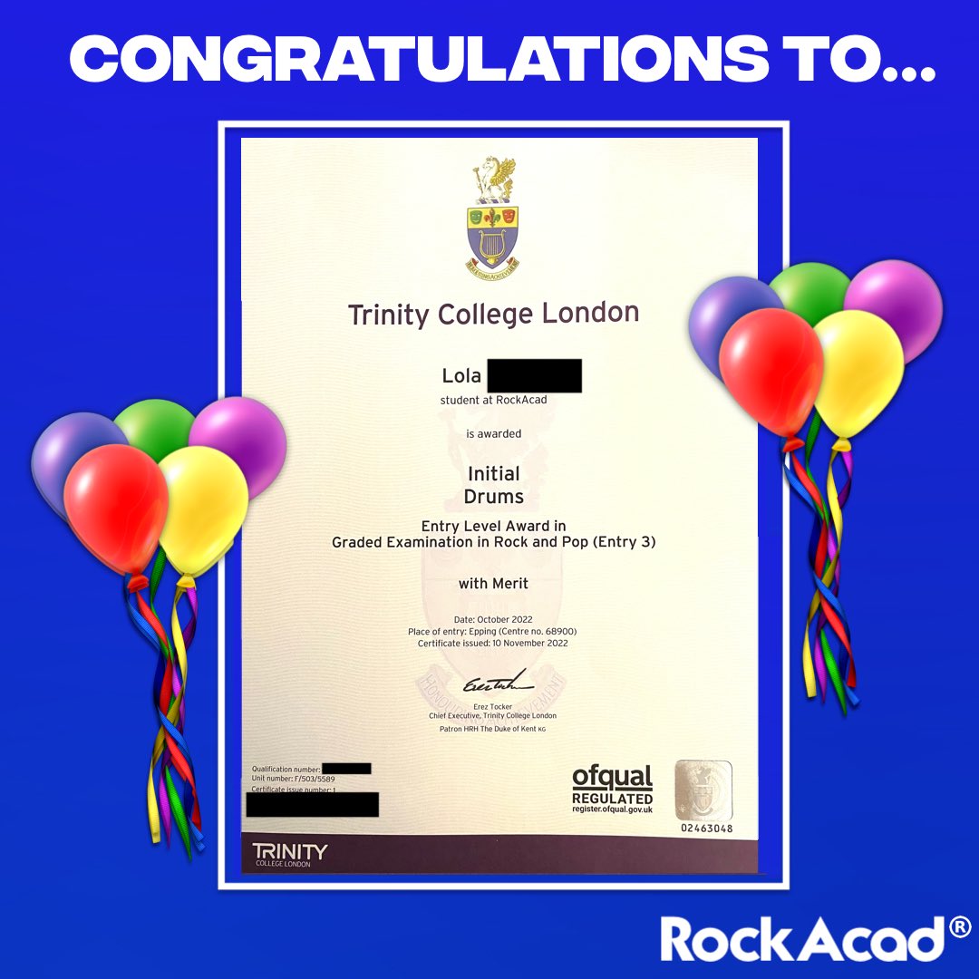 RockAcad's tweet photo. A HUGE well done to RockAcad student Lola, who achieved a ‘Merit’ mark in her Trinity College London ‘Initial Grade’ @trinity_rock Digital exam! 💪🏻
#musicexams #musiced #musiceducation #musiclessons #onlinemusiceducation #rockandpop https://t.co/i3nA5pAFd8