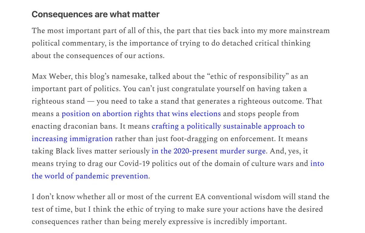 6. As Yglesias admits, he & SBF share a worldview (in MY's words 'agree on a lot of important issues'). In his May apologia for SBF, Yglesias links his approval of SBF with a familiar hitting his familiar theme of popularism (i.e. Dems moderating & technocratic restoration)