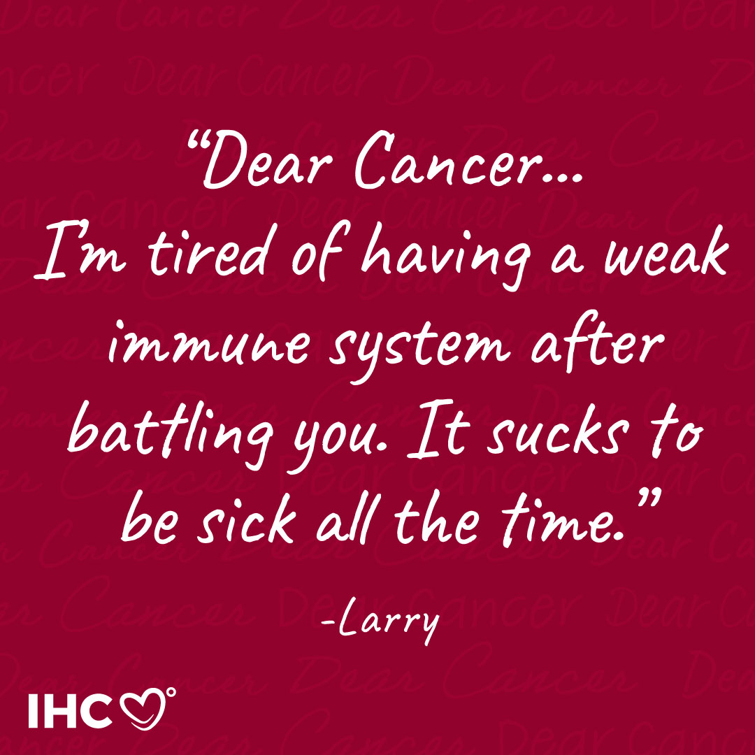 ihadcancer's tweet photo. Yell at cancer in the replies below!
"Dear Cancer...I'm tired of having a weak immune system after battling you. It sucks to be sick all the time." - Larry
#CancerSucks #IHadCancer #CancerAwareness #MenWithCancer https://t.co/6Ijixse2LB