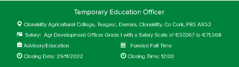 ClonakiltyAg's tweet photo. Great opportunity!! Looking for a new teaching staff member to join us. Click on the link to apply. Any recent Ag Graduates looking to start their careers???? @teagasc @TeagascKyLk @TeagascCorkWest @MTU_ie @ucdagfood @TeagascCorkEast  retweets appreciated!
https://t.co/jtF5SXneyz https://t.co/iDXmolKuyB
