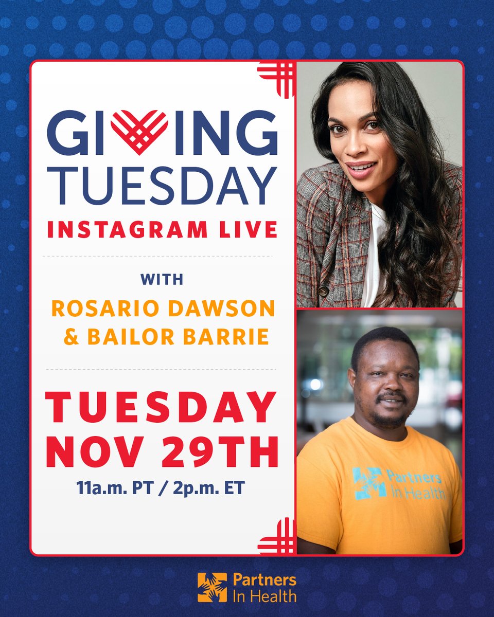 PIH's tweet image. 📅 SAVE THE DATE!

💥 A special @GivingTuesday #IGLive with @rosariodawson  &amp;amp; @pihsierraleone, Tuesday, November 29th at 2 pm ET/11 am PT! 💥⁠