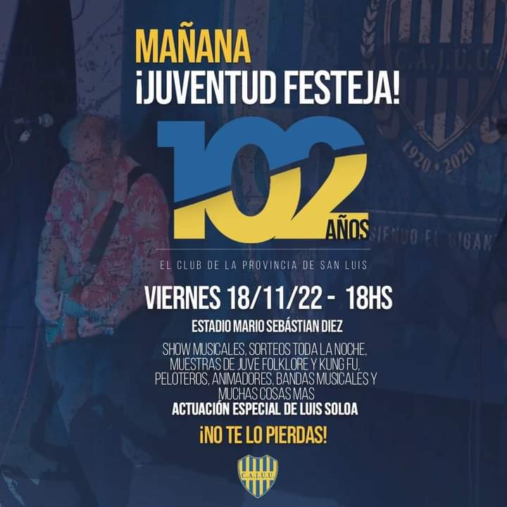 CajuuTribuna's tweet photo. Ya está todo listo🙌

🎉Este viernes te esperamos en El Bajo, para que toda la familia auriazul festeje los 102 años del Club de todos los puntanos 

#VamosJuve #ViviJuventud 🇺🇦 https://t.co/N8SV9LXUrf