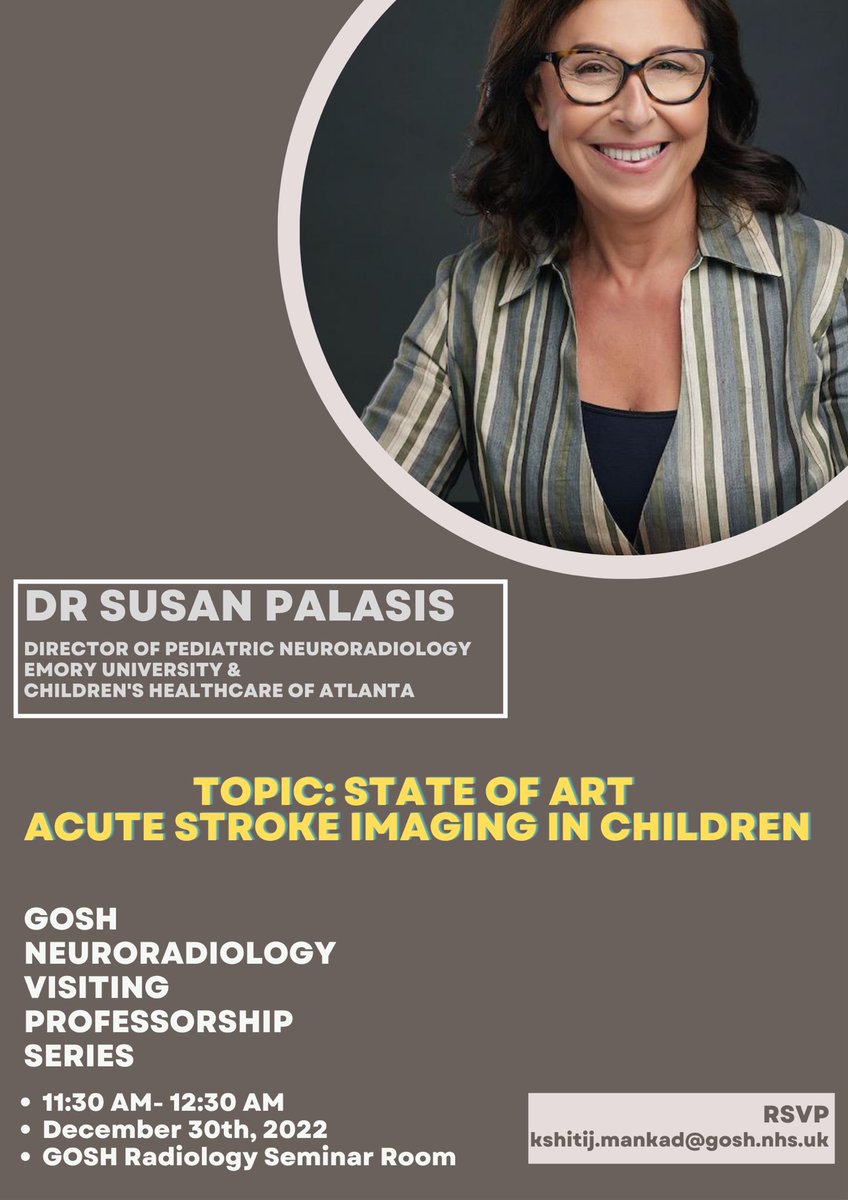Great Ormond Street Neuroradiology (@goshneurorad) on Twitter photo We welcome all of you to the Great Ormond Street Hospital Neuroradiology Unit as the amazing <a href="/SusanPalasis/">Susan Palasis</a> visits us on 30th December. She will be talking on acute stroke imaging in Children. Thank you Susan. We look forward to your visit. We welcome all of you to the Great Ormond Street Hospital Neuroradiology Unit as the amazing <a href="/SusanPalasis/">Susan Palasis</a> visits us on 30th December. She will be talking on acute stroke imaging in Children. Thank you Susan. We look forward to your visit.