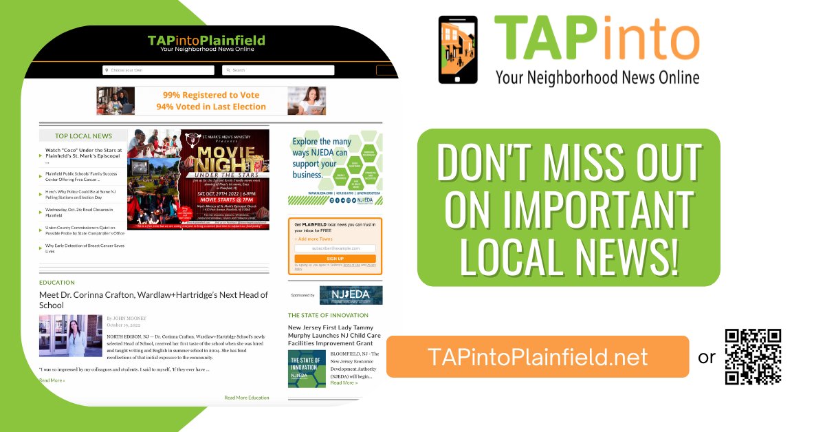 Don't miss out on #LocalNews - sign up at TAPintoPlainfield.net or scan the QR code