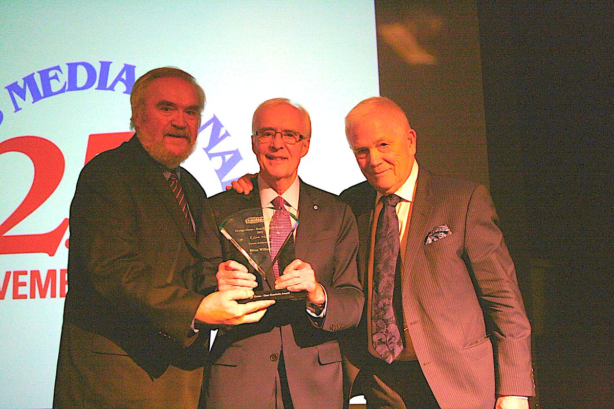 Our latest Career Achievement recipient, Brian Williams, flanked by two fellow past honourees Dave Perkins and Dave Hodge at yesterday's Achievement Awards luncheon.