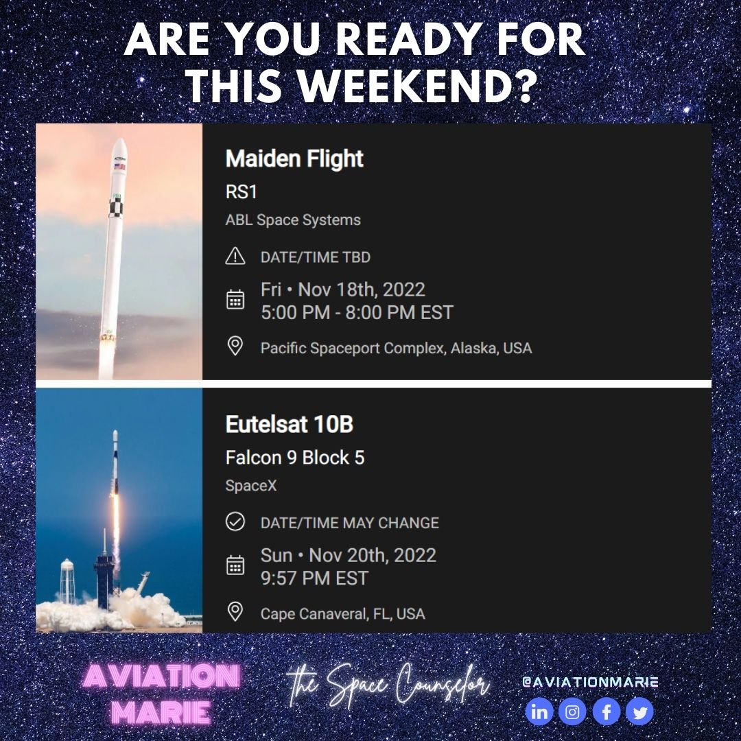 mpgron's tweet image. #spaceschedule brought to you by #aviationmarie.
Today and on Sunday, look up! #spaceindustry Are you watching the launches?
🧑‍🚀Aviation Marie