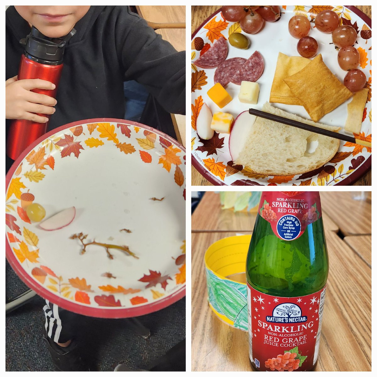 A Roman Banquet for our Patricians! 🧀🥖🍇🫒
 Students were excited to celebrate with bread, grapes, cheese, and sparkling juice. They passed on the olive and radish 😆
I'm thankful for these amazing students 🤎🧡💛