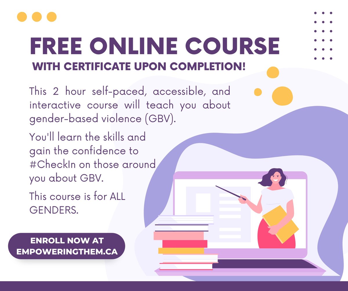 SJSWCouncil's tweet image. Got 2 hours and a desire to help strengthen your community? We're calling on everyone, from individuals to entire workplaces, to sign up for the Empowering Them e-course about gender-based violence. Let's work together to make a difference. empoweringthem.ca