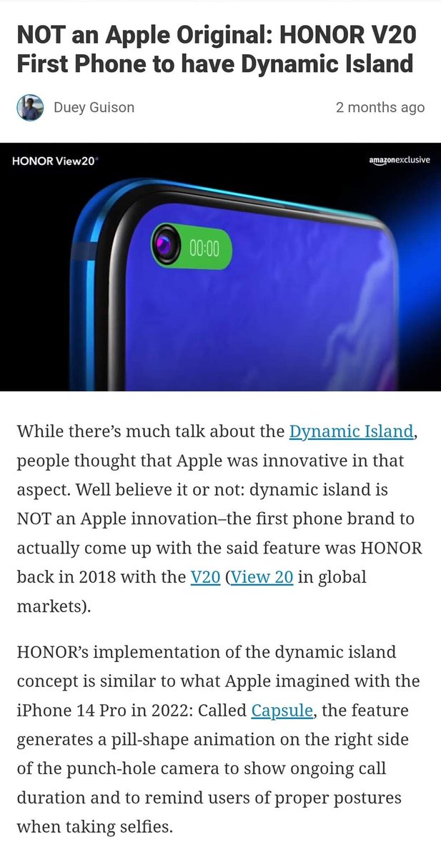 dji0805's tweet photo. #LeSaviezVous on parle beaucoup de #dynamicIsland ces derniers temps, mais #Honor avait déjà apporté une solution similaire en 2018 avec le magnifique #View20 ! https://t.co/mcKwaJ2mj8