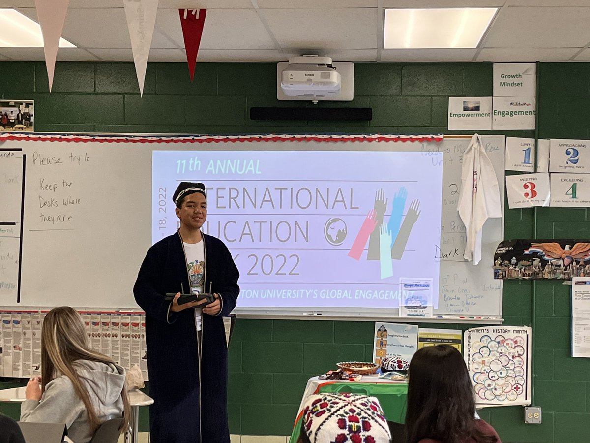 We had a special presentation by Abdulla today. He presented on Uzbekistan. Today is the 31st anniversary of Uzbekistan flag. #olchspride @OLCHSsocstudies