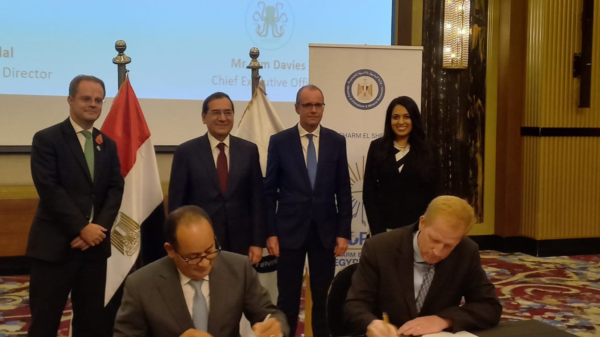 📢 At #COP27 #Britishbusiness @hii_roc signed a #MoU with the #Egyptian Natural Gas Holding Company #EGAS to cooperate in reducing the emission of flare gases ✍️ The deal targets zero-emission #hydrogen project using @hii_roc’s #technology for #electrolysis of thermal plasma.