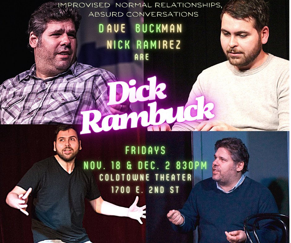 davebuckman's tweet photo. YAY! Dick Rambuck is making our return @ColdTowne tonight! @NickJRamirez &amp; I are on a bill that also includes 2 amazing duos: @theKennymadison &amp; @HeidiRogersATX  ('22 win at @bipawards for best troupe) and Erin and @iNateSOwell
Tickets are free RSVP here:  https://t.co/l7dGvB2oPh https://t.co/w5RvxLYfT9