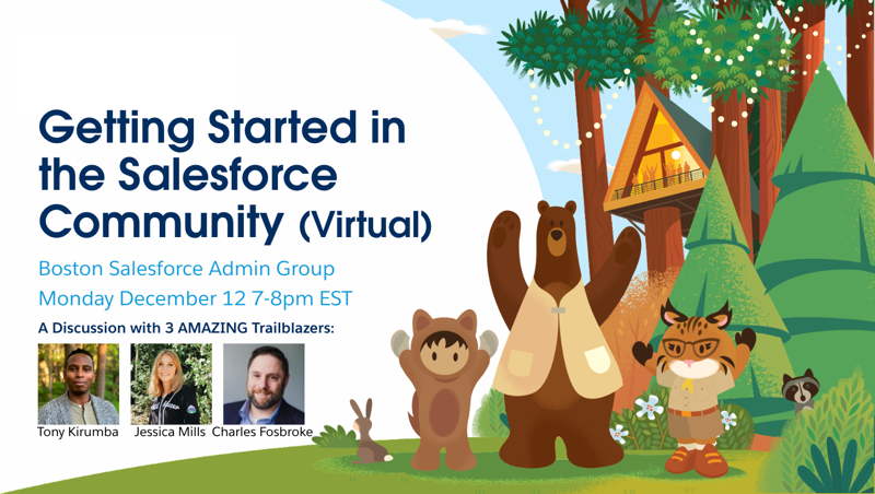 BostonSFDC's tweet photo. Boston Salesforce Admin Group's next meeting is: Getting Started in the Salesforce Community (Virtual) on Monday December 12 from 7-8pm. This virtual session will feature an amazing panel sharing their @salesforce journeys. Join us: https://t.co/uE9ceJyhtI
#AwesomeAdmin https://t.co/mk4Mo6edJK