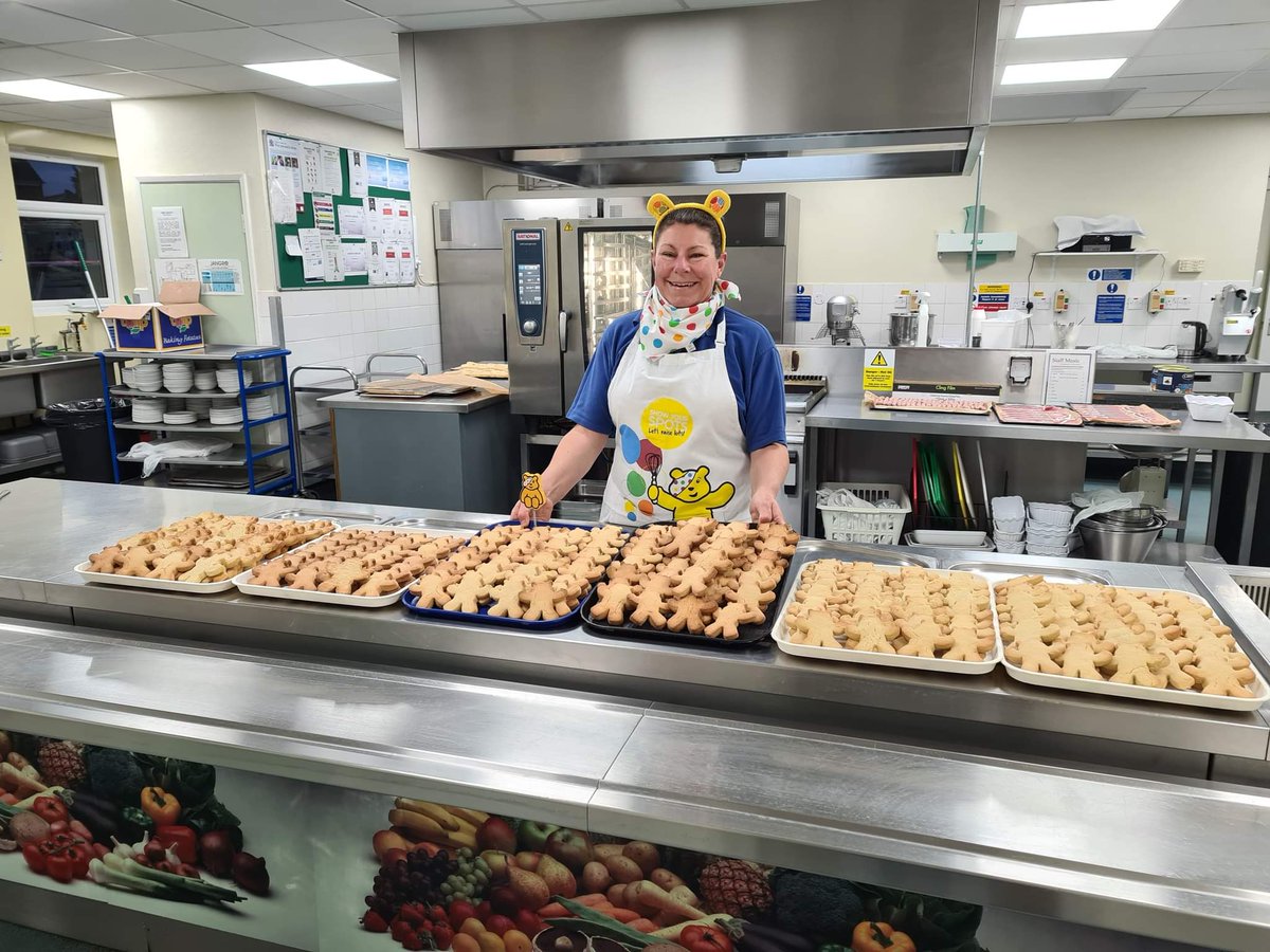 400 biscuits baked by our school kitchen manager for #ChildrenInNeed2022 
Great effort..