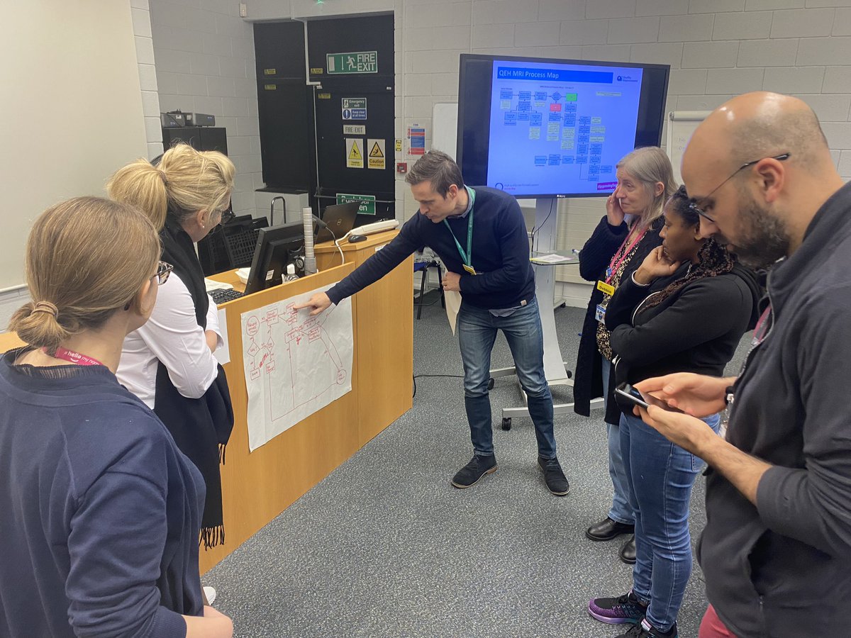 Hands on practice &amp; application of tools in today’s QI in Action training. Here the group are mapping the elective surgery pathway from patient arrival to ‘needle-to-skin’ - a great way to understand the system and current constraints <a href="/SulanGingell/">Sulan</a> <a href="/EllenSianSmith/">Ellen Smith</a> #QITwitter