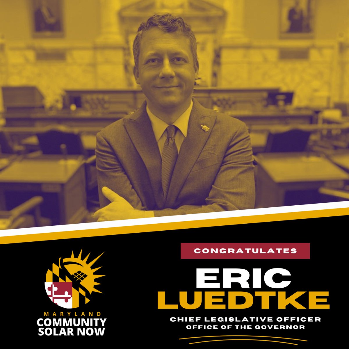 Maryland Community Solar Now (@mdsolarnow) on Twitter photo Congratulations to Community Solar Champion <a href="/EricLuedtke/">Eric Luedtke</a> for joining the Moore Administration as Chief Legislative Officer! #mdcommunitysolar Congratulations to Community Solar Champion <a href="/EricLuedtke/">Eric Luedtke</a> for joining the Moore Administration as Chief Legislative Officer! #mdcommunitysolar