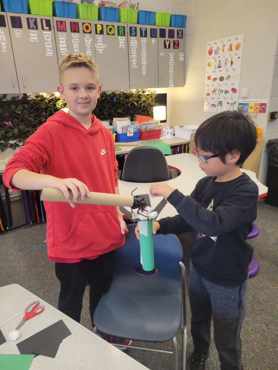 yostel's tweet photo. The kids had fun with their 4th Grade learning buddies from Mrs. Patterson's class.  They helped bees by creating a pollinator machine.  So creative!! https://t.co/y1H415riOQ