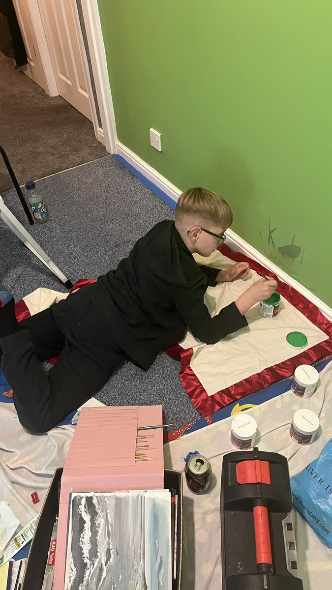 Update: And he’s happy! Time for a change, but not too much change, from orange to green of course. #autism loved my little helper. @5MGWoodlands