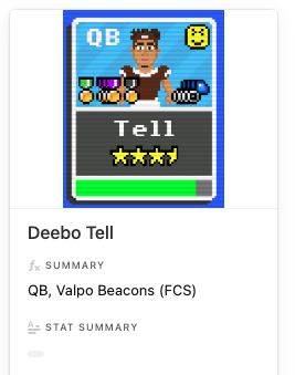 The highly decorated QB Deebo Tell declares for the Season 32 <a href="/RFNorthAmerica/">Retro Football of North America</a> Draft from the Valpo Beacons (FCS). 
Still time to submit players here: airtable.com/shrCYCfyrxAydY…

<a href="/Retro_Panama_69/">Coach Iz</a>