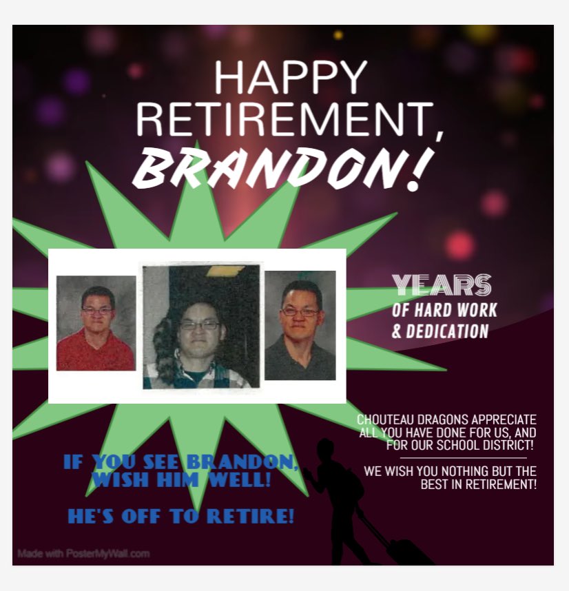 Happy last day with <a href="/NKCSchools/">NKC Schools</a> to Brandon! He’s off to retire and will be missed by all <a href="/ChouteauSchool/">Chouteau Elementary School</a>