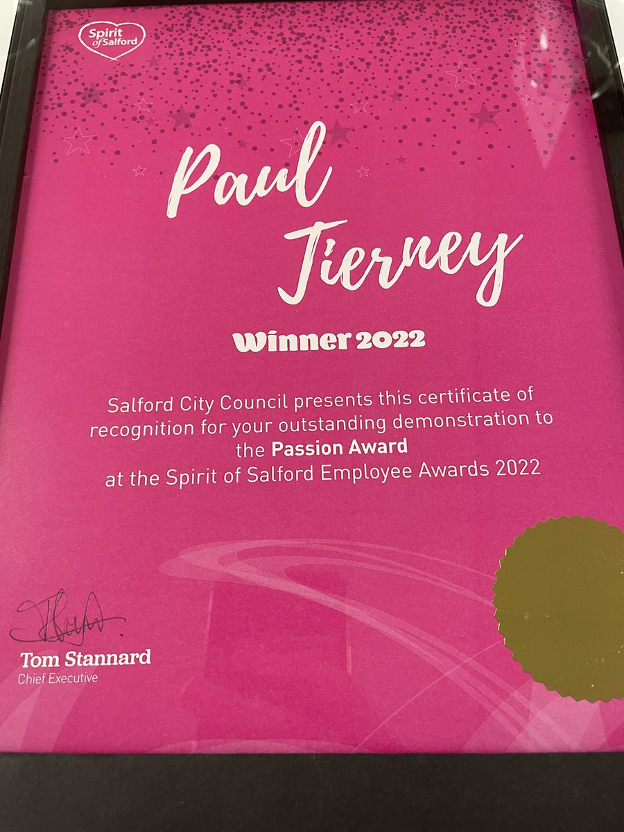 Paul Tierney (@tierney39) on Twitter photo Very proud to win the #passion award at the <a href="/SalfordCouncil/">Salford City Council</a> #spiritofsalford staff awards.
Also proud to be part of the Energy Rebate and Council Tax Team that won Team of the year.
Congratulations to all winners, finalists and nominees… the choir were fab too. 😁 Very proud to win the #passion award at the <a href="/SalfordCouncil/">Salford City Council</a> #spiritofsalford staff awards.
Also proud to be part of the Energy Rebate and Council Tax Team that won Team of the year.
Congratulations to all winners, finalists and nominees… the choir were fab too. 😁