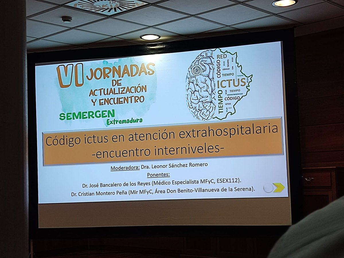 Comienzan las VI Jornadas de Encuentro y Actualización de <a href="/SemergenEx/">Semergen Extremadura</a> con lleno absoluto en el encuentro interniveles: código ictus. Con Leonor Sánchez, Jose Bancalero y Cristian Montero <a href="/tureyedro/">Miguel Turégano</a> <a href="/Alexis_arbra/">Alexis A.</a> <a href="/SEMERGENap/">SEMERGEN | Médicos de AP</a>