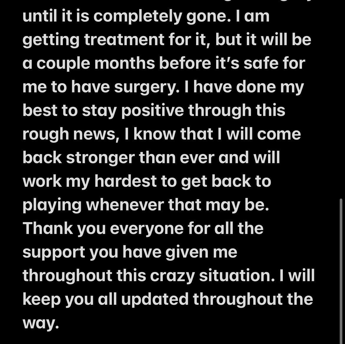 This is not the update I was hoping to send out, but I know my love for this sport runs deep within me and I can’t wait to get back to playing stronger than ever!