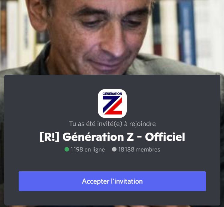 ZemmourEric's tweet image. Vous êtes bientôt 20 000 personnes sur le Discord de @GenerationZ_off ! 

Rejoignez-les et participez à leurs échanges : discord.com/invite/generat…