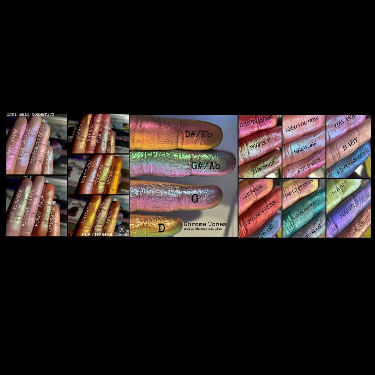 Do you like things that sparkle? Are you really big into duochromes and multichromes? Checkout our Platinum Hits 1 &amp; 2 on sale now for $40! That’s a savings of $29! And our Chrome Tones that are single pan multichromes for $8 each! These items won’t be back! Don’t miss out! 🙌🏽