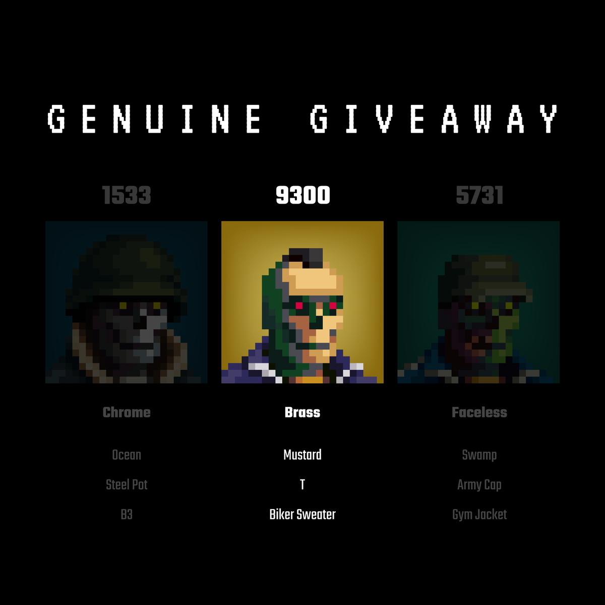 1🧵// GU non-holders ONLY giveaway (2 of 3)

WARNING: GU is extremely addicting. Will announce and tag the winner in 72 hours.

RULES:
- Follow @0x_SLiNGER &amp; <a href="/GenuineUndead/">Genuine Undead</a> 
- Like
- Retweet
- PICK YOUR FAVE TYPE!!
- Tag 4 friends and hashtag #UndeadArmy and #GenuineUndead