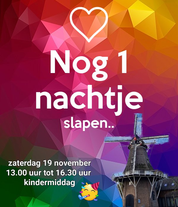 Nog 1 nachtje slapen en dan... Dan is natuurlijk onze kindermiddag van 13 tot 16.30 uur met allemaal leuke activiteiten in en rond onze mooie molen 🥳 Kom jij ook? 😃

#jaarvandemolenaar #haveltermolen #kindermiddag #gezelligheid #voorjongenietsminderjong