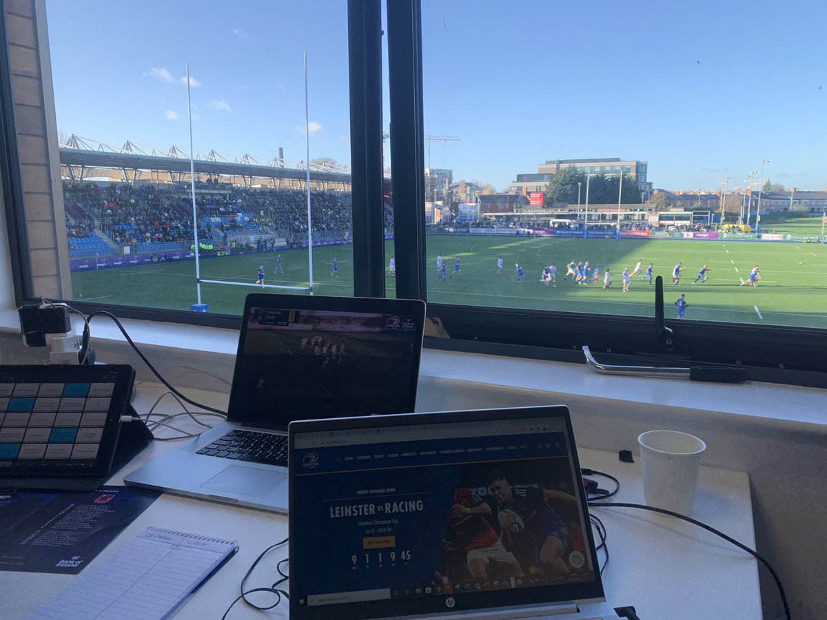 ohfadabee's tweet photo. Different office view today 🏟 

Great coverage of the game by @Videosonthenet for @leinsterrugby and @rugbybroadcastr and @JamesLowe_03 on 🎙 

Good crowd, good win, we go again! 

Glasgow next week at the RDS! 

#LEIvCHI #FromTheGroundUp https://t.co/fX42N3QARG