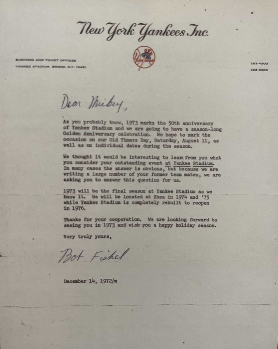 darrenrovell's tweet image. In 1972, the Yankees asked former players for their most outstanding experience at Yankee Stadium. 

Mickey Mantle’s response was so lewd and graphic it could never be printed. 

The original is up for auction for the first time at @Lelandsdotcom.