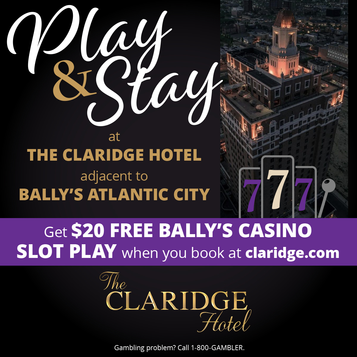 Sitting adjacent to Bally’s Atlantic City and accessible without ever leaving the building, get $20 FREE Bally’s Casino Slot Play when you book at claridge.com! Don't miss this deal! 🎰