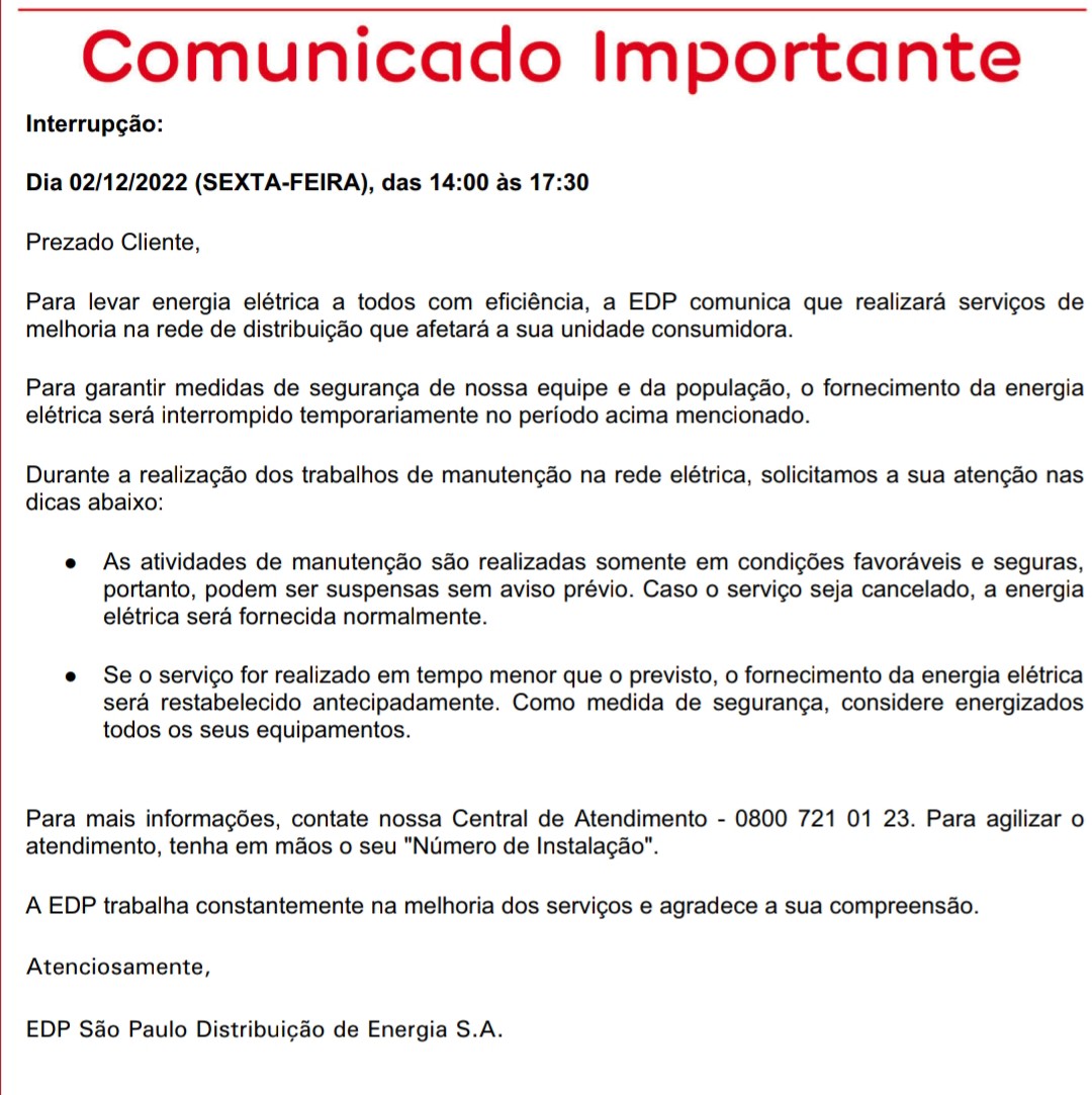 fabiogouw's tweet photo. @edpbrasil, é isso mesmo? Vocês vão interromper o fornecimento de energia durante uma tarde inteira de uma sexta-feira, em dia de jogo do Brasil? Vocês estão de brincadeira, hein? https://t.co/V7HjS5ZxfH