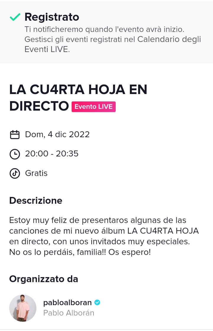AloaMilena's tweet photo. Este 4 de diciembre a las 20:00h 🇪🇦 estamos invitados a la presentación del disco
#LaCuartaHoja 🍀
⬇️⬇️⬇️
"Familia!!
No os lo podéis perder!!
Ya tenéis disponible el Live Event para registraros🍀!!!"
#EventoLive
@pabloalboran
@TikTok_ES
#MusicaEnTikTok https://t.co/mZXltHophj