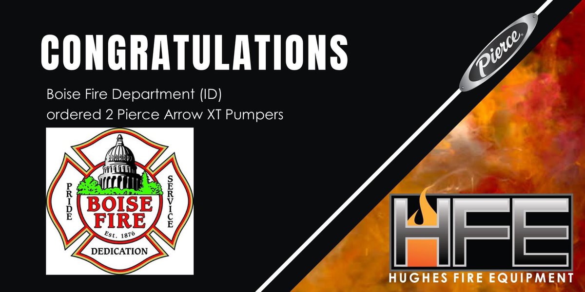 HughesfireHFE's tweet image. Thank you #BoiseFireDepartment (ID) for the recent order of 2 #ArrowXT Pumpers. Congrats on the upcoming additions. Thanks for choosing #Pierce &amp;amp; #HughesFire. 
Job #39750
Sales Rep: Kyle Bocik
#FireFightersChoosePierce #PerformLikeNoOther #BoiseID #BFD #BoiseFireFighters