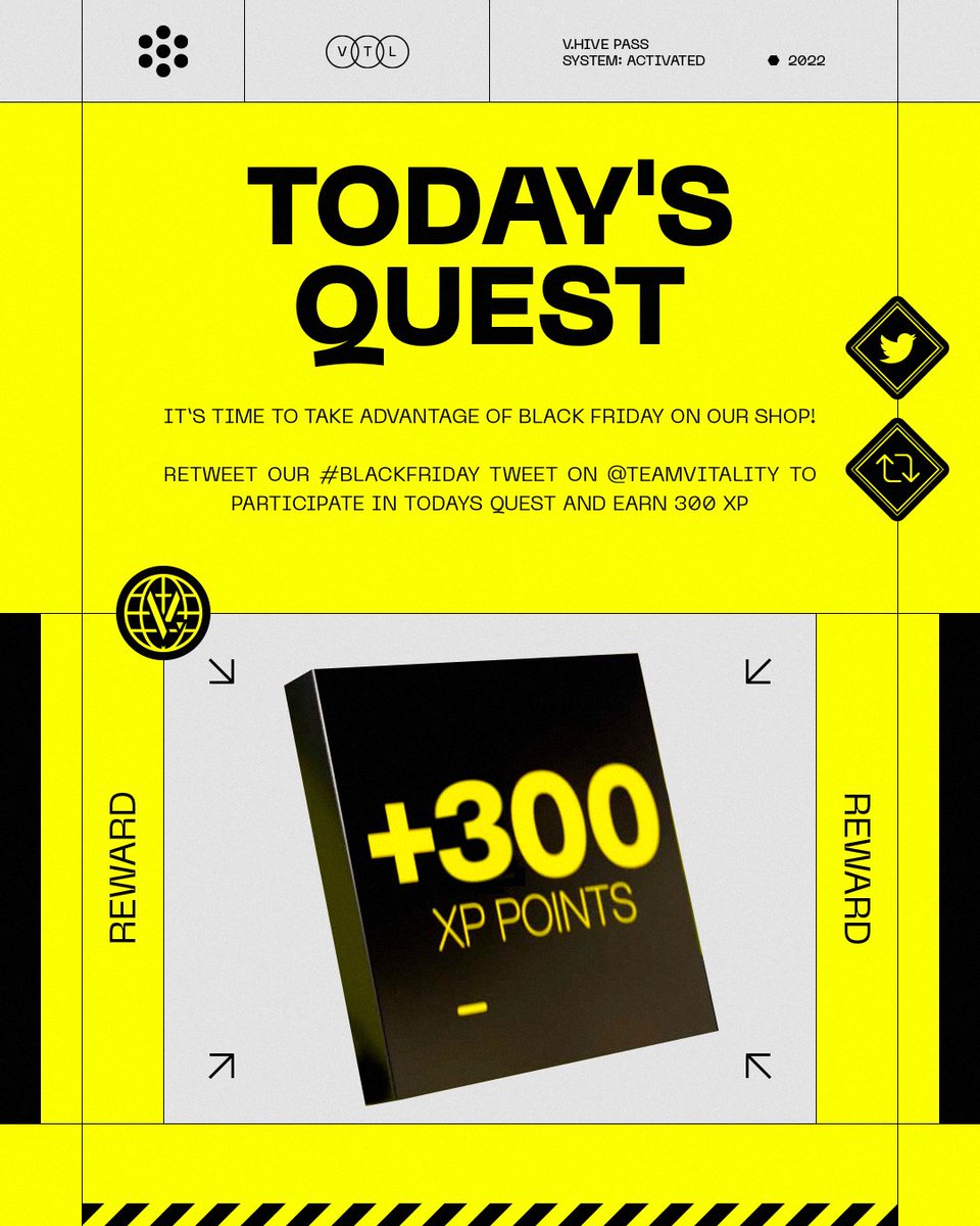TODAY'S QUEST IS LIVE🐝

If you RT our Black Friday Tweet on <a href="/TeamVitality/">Team Vitality 🐝</a> you will earn 300 points for the leaderboard 👀