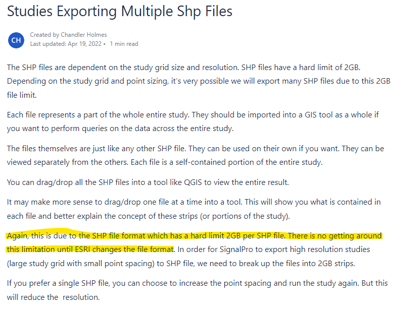 CatColonist's tweet photo. @EDXwireless, any plans on #signalpro exporting to a modern file format like @GeoPackage1? A little bit disingenuous to act like @shapefiIe is actively being developed anymore. https://t.co/qvcSE3LjqR