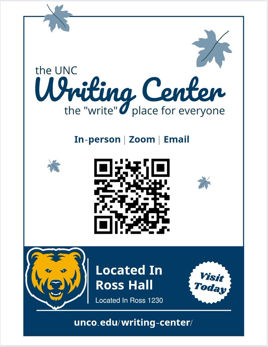 UncoWriting's tweet image. Happy Friday, Bears! Time is running out to make an appointment before Thanksgiving break. So, come book a session with the Writing Center so your break is stress free!