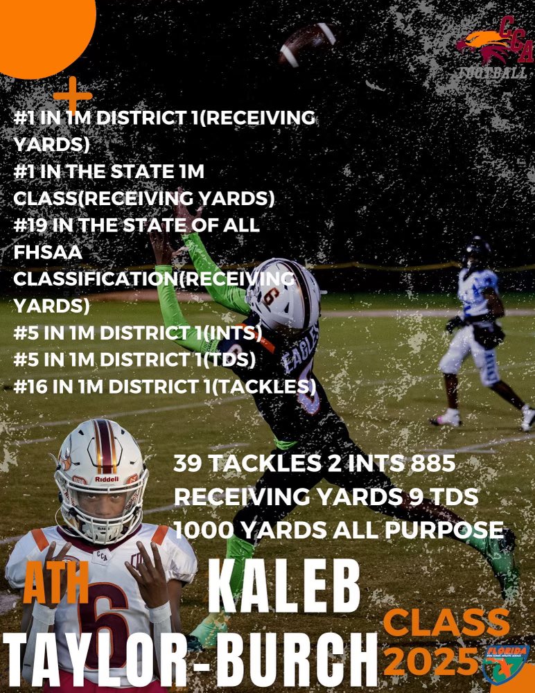 🚨2025 Prospect <a href="/KalebBurch/">Kaleb Taylor-Burch</a>🚨
<a href="/PrepRedzoneFL/">Prep Redzone Florida</a> <a href="/larryblustein/">Blustein Recruiting</a> <a href="/Dwight_XOS/">Dwight Thomas - Catapult Sports</a> <a href="/D_Marc11/">DaMarcus Ganaway Sr.</a> <a href="/JohnGarcia_Jr/">John Garcia, Jr.</a> <a href="/Andrew_Ivins/">Andrew Ivins</a> <a href="/fbscout_florida/">Brian Smith</a> @MattSeiler_SDS <a href="/CCAEaglesFB/">CCAEaglesFootball</a> @RWrightRivals <a href="/BudElliott3/">Bud Elliott</a> @SWiltfong247