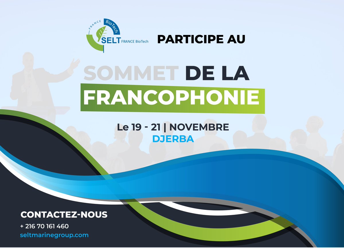 SELT France BioTech participe au Forum Économique de la Francophonie organisé par la <a href="/FIPATunisia/">FIPA-Tunisia</a> du 19 au 21 novembre
#TeamFranceExport #TFE2Rives #edtech @BF_Tunisia  <a href="/EdtechFrance/">EdTech France 🇫🇷🇪🇺</a>  #AFINEF #VaucluseProvenceAttractivité