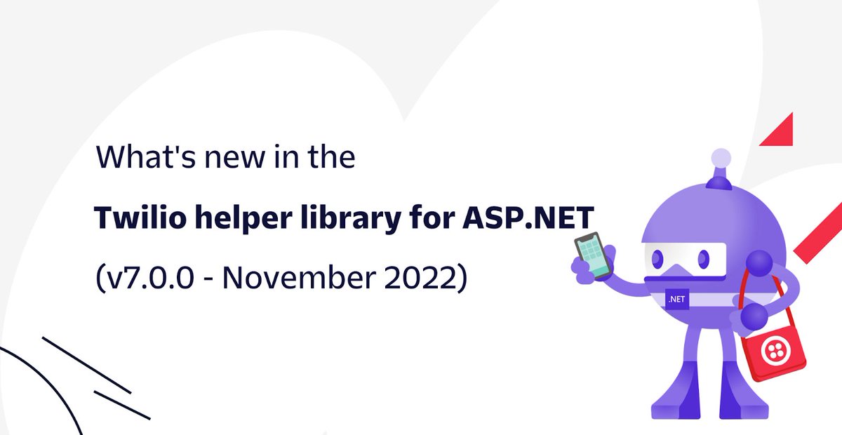 Excited to release v7 of the Twilio helper library for ASP .NET. 🎉

It has new features, enhancements, and some breaking changes. (1/4)🧵
#dotnet #csharp #aspnet #twilio