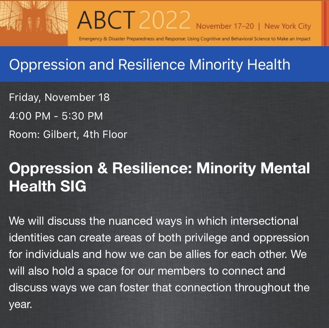 Come see us today at 4 on the 4th floor <a href="/ABCTNOW/">Association for Behavioral and Cognitive Therapies</a>