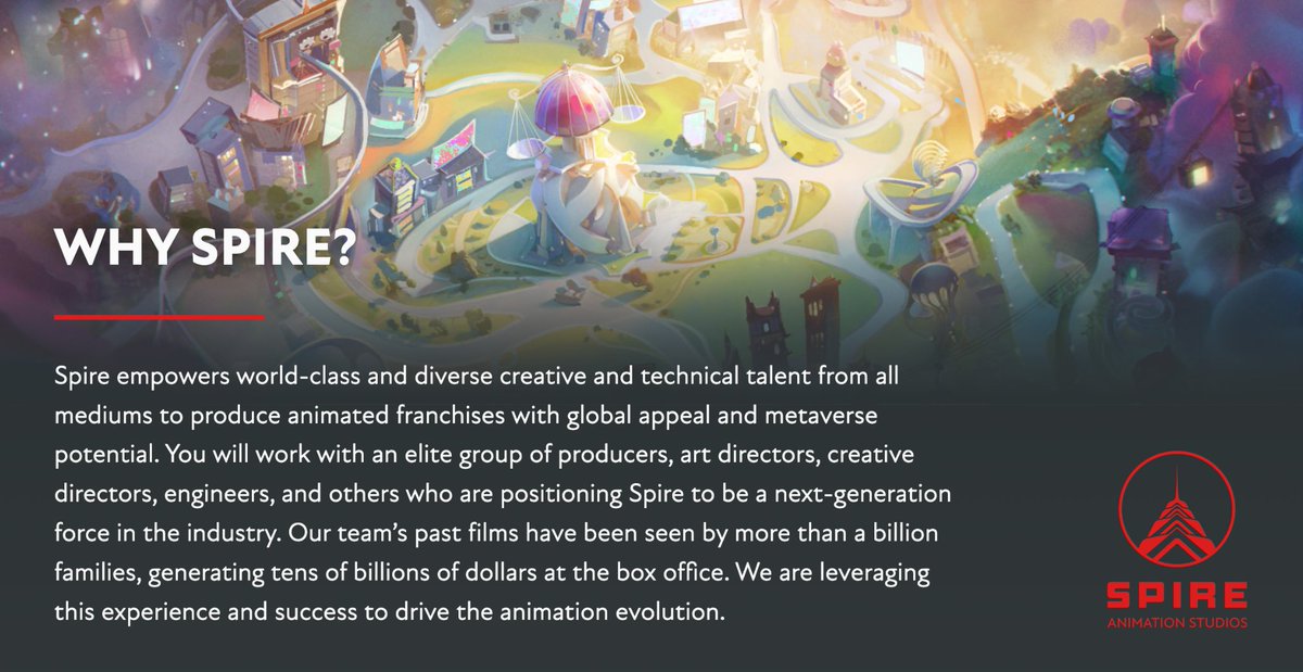 SpireAnimation's tweet photo. Join us at Spire! Check out https://t.co/RORG4NEAG3 to see if there's a strong match with your passions, creativity, and skillset.
Apply now -- we'd love to hear from you.
#SpireAnimation #FeatureAnimation #Hiring #UnrealEngine https://t.co/x9JVELeHig