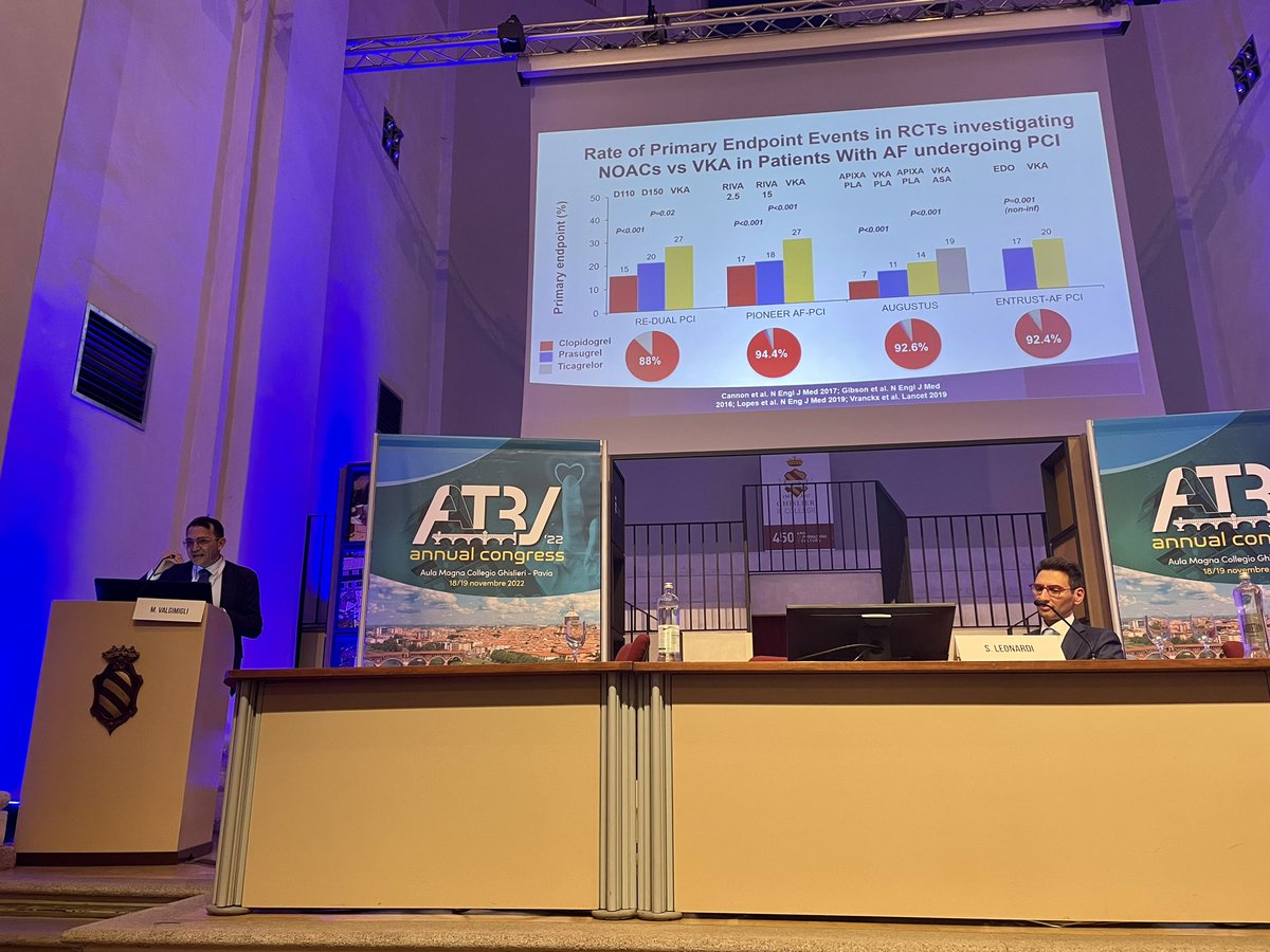 FeliceGragnano's tweet photo. Fantastic lecture by Prof. Marco Valgimigli on the present and #future of the #antithrombotic treatment of patients with #AFib and #PCI at #ATBV2022 Congress in Pavia. Thank you @vlgmrc for sharing your experience and thoughts. More to come with the #MATRIX2 trial
#CardioTwitter https://t.co/aYlFqTRq8U