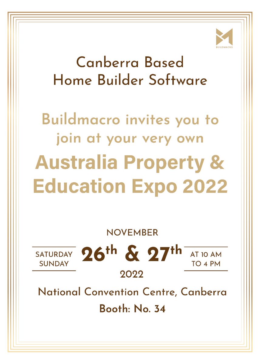 BuildMacro1's tweet image. You are warm heartedly welcome at your very own Australia property &amp;amp; education expo 2022, to talk to us about the latest construction technology for accurate estimation and efficient management of your construction projects. See you at Booth no. 34 #expo #cbrexpo #Buildmacro