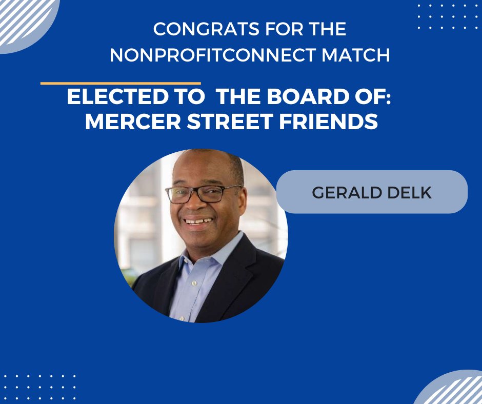 Congratulations from NonProfitConnect to Gerald Delk and <a href="/MercerStFriends/">MercerStreetFriends</a>
